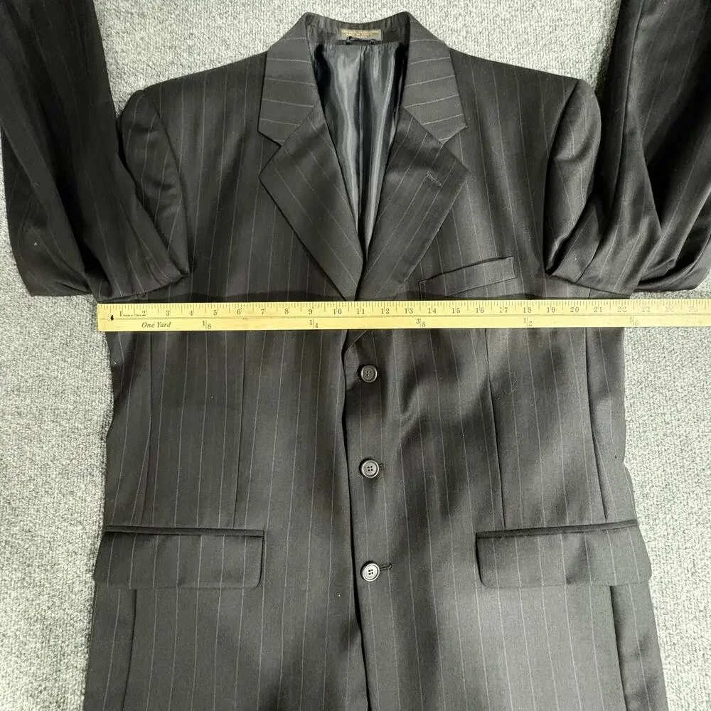 Oleg Cassini Suit Mens 42R Charcoal Pinstripe 2 Piece Wool Cashmere Jacket Pants